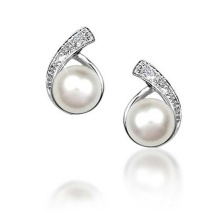 CZ Button Freshwater Pearl Bridal 925 Silver Stud Earrings Jewelry